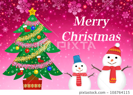 Christmas card Christmas tree and snowman postcard size Christmas card Christmas tree and snowman postcard size 108764115