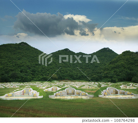 landscape of chinese mausoleum infront of green mountain landscape of chinese mausoleum infront of green mountain 108764298
