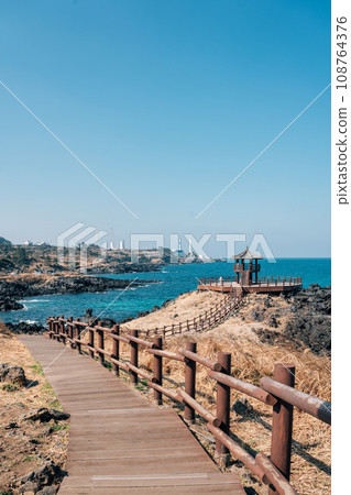 Dakmeor coastal road and seascape, olle trail in Jeju island, Korea Dakmeor coastal road and seascape, olle trail in Jeju island, Korea 108764376