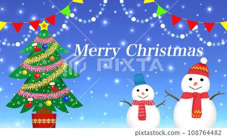 聖誕卡聖誕樹和雪人 16:9 108764482