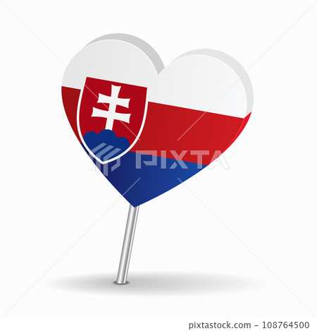 Slovakian flag heart-shaped map pointer layout. Vector illustration. 108764500
