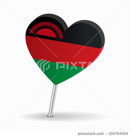 Malawian flag heart-shaped map pointer layout. Vector illustration. 108764504