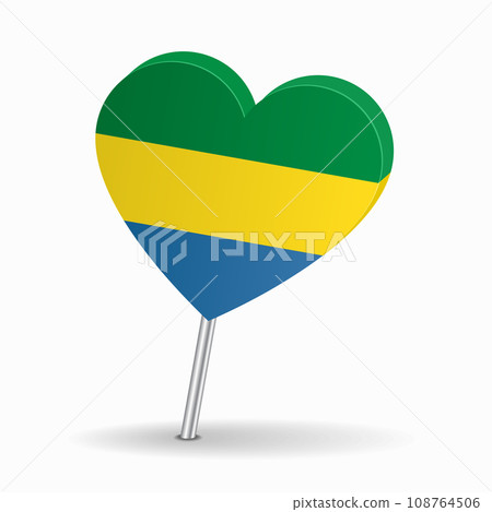 Gabon flag heart-shaped map pointer layout. Vector illustration. Gabon flag heart-shaped map pointer layout. Vector illustration. 108764506