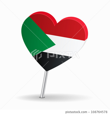 Sudanese flag heart-shaped map pointer layout. Vector illustration. 108764578
