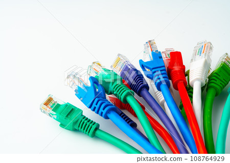 Colorful network cables switch on white background Colorful network cables switch on white background 108764929