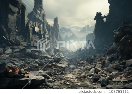 後末日世界觀AI影像,標誌著文明終結的破舊建築遺跡 後末日世界觀AI影像,標誌著文明終結的破舊建築遺跡 108765311
