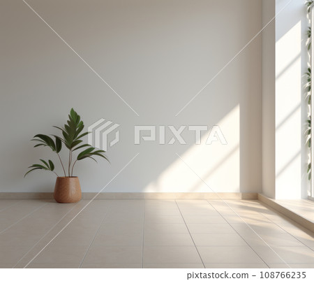 Plant against a white wall mockup. Empty light room interior. 108766235