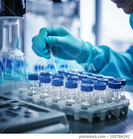 Medical laboratory research, chemist or researcher in gloves. Medicine healthcare pharma production lab laboratory science chemistry genetic Medical laboratory research, chemist or researcher in gloves. Medicine healthcare pharma production lab laboratory science chemistry genetic 108766242
