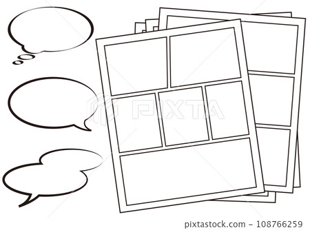 Vector illustration set of cartoon manuscript paper and speech bubbles 108766259