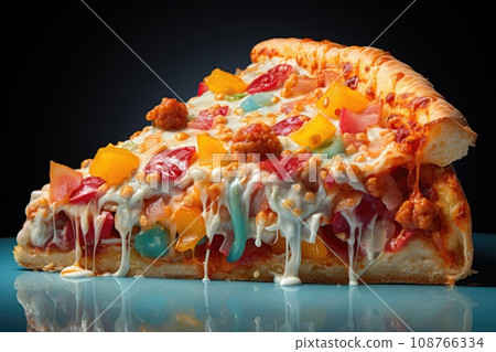 Homemade pizza with vegetables and cheese on a table 108766334