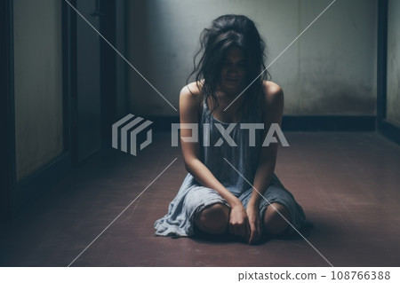 depression woman sit on the floor 108766388