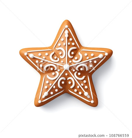 3d style Christmas gingerbread star on white background. Generative AI 108766559