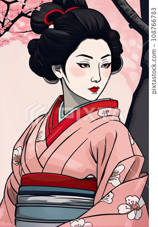 kimono female side view in graffiti background  108766783