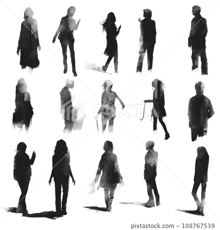 people silhouette isolated human person male female business black generative Ai. silhouette people group team illustration community crowd background young white businessman silhouette activity. 108767539