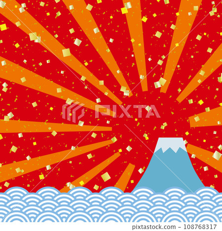 Mt. Fuji first sunrise Banner of gold leaf and confetti on Qinghai wave Background square 02/red/vermilion 108768317