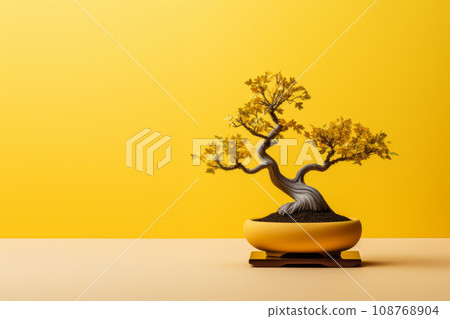 Miniature bonsai tree in a ceramic pot on a background with a copy space. Miniature bonsai tree in a ceramic pot on a background with a copy space. 108768904