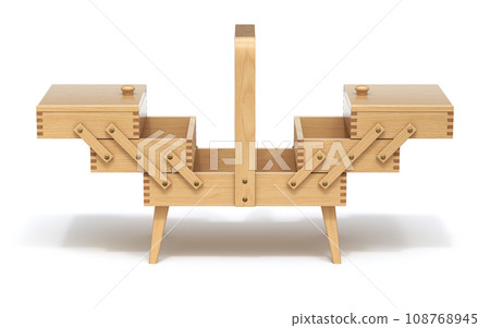 Front view of wooden expandable sewing box with the legs - 3D illustration 108768945