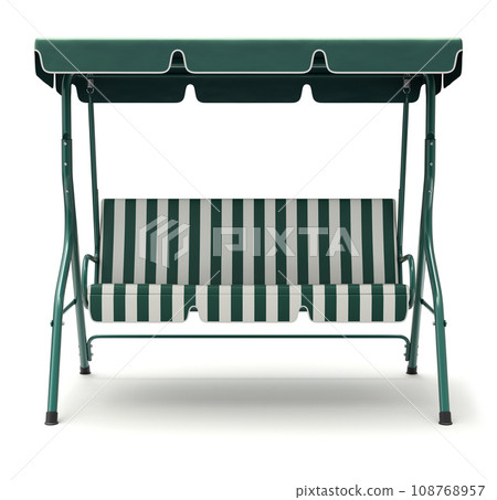 Front view of garden swing on white background - 3D illustration Front view of garden swing on white background - 3D illustration 108768957