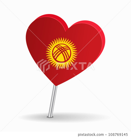 Kyrgyzstani flag heart-shaped map pointer layout. Vector illustration. Kyrgyzstani flag heart-shaped map pointer layout. Vector illustration. 108769145