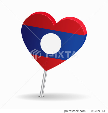 Laotian flag heart-shaped map pointer layout. Vector illustration. 108769161
