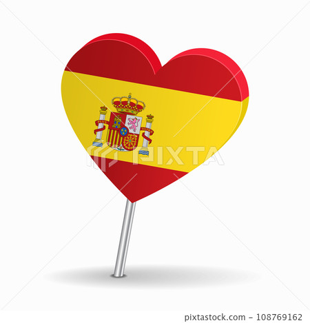 Spanish flag heart-shaped map pointer layout. Vector illustration. 108769162