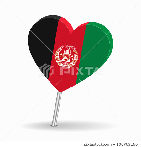 Afghani flag heart-shaped map pointer layout. Vector illustration. 108769166