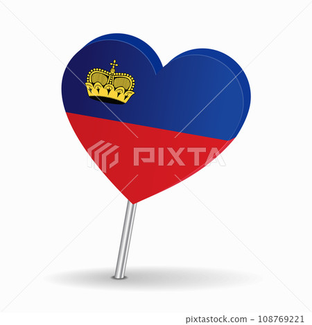 Liechtenstein flag heart-shaped map pointer layout. Vector illustration. 108769221