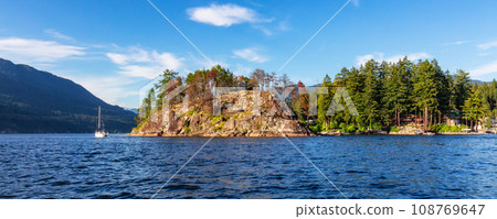 Rocky Shore and Mountain Landscape in Indian Arm, Vancouver, BC, Canada. Rocky Shore and Mountain Landscape in Indian Arm, Vancouver, BC, Canada. 108769647