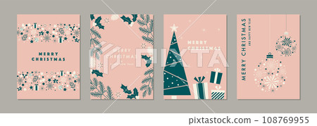 Christmas card set frame background tree ornament stylish Christmas card set frame background tree ornament stylish 108769955