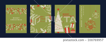 Christmas card set frame background tree ornament stylish Christmas card set frame background tree ornament stylish 108769957