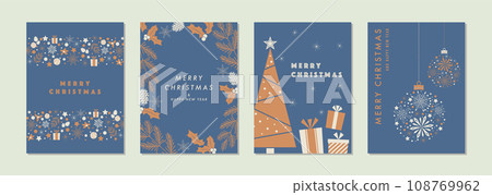 Christmas card set frame background tree ornament stylish Christmas card set frame background tree ornament stylish 108769962