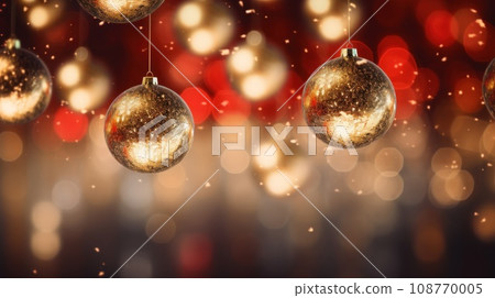 Golden christmas balls hanging from a string, AI 108770005