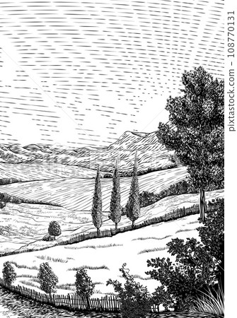 Landscape Rolling Hills Sky Vintage Rural Farm Landscape Rolling Hills Sky Vintage Rural Farm 108770131