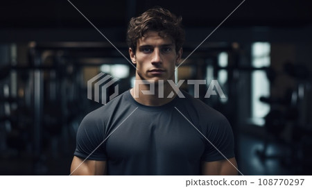 A man in a gym shirt standing with his arms crossed, AI A man in a gym shirt standing with his arms crossed, AI 108770297