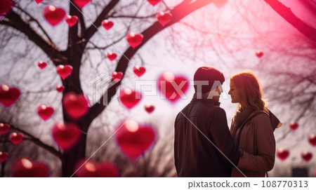 Romantic couple in love with hearts, AI Romantic couple in love with hearts, AI 108770313