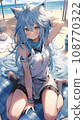 cute anime cat girl with blue hairs on the beach, illustration 108770322