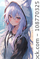cute anime cat girl with azure hairs on the beach, illustration 108770325