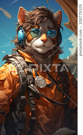 human cat aviator in uniform, illustration human cat aviator in uniform, illustration 108770329