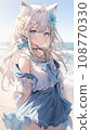 cute anime cat girl with blonde hairs on the beach, illustration 108770330