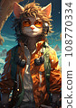 curly human cat aviator in uniform, illustration 108770334