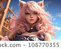 beautiful cat girl with pink hars, illustration 108770355