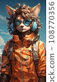 human cat explorer with headphones in uniform, illustration 108770356