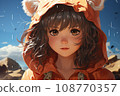 cute hooded girl with cat ears, illustration 108770357