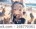 Anime cat girl on the beach 108770361