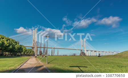The Vasco da Gama Bridge timelapse hyperlapse in Lisbon, Portugal 108770650