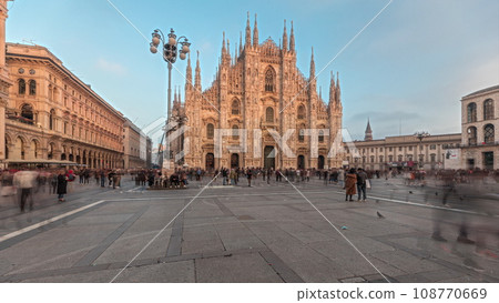 Panorama showing Milan Cathedral and Vittorio Emanuele gallery timelapse. Panorama showing Milan Cathedral and Vittorio Emanuele gallery timelapse. 108770669