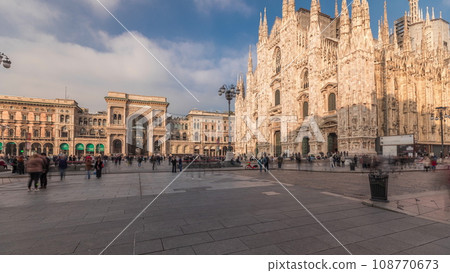 Panorama showing Milan Cathedral and Vittorio Emanuele gallery timelapse. Panorama showing Milan Cathedral and Vittorio Emanuele gallery timelapse. 108770673