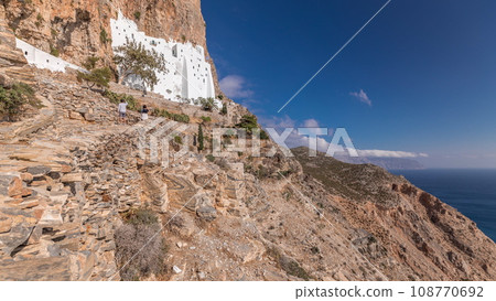 The Hozoviotissa Monastery standing on a rock over the Aegean sea in Amorgos island timelapse hyperlapse, Greece. The Hozoviotissa Monastery standing on a rock over the Aegean sea in Amorgos island timelapse hyperlapse, Greece. 108770692