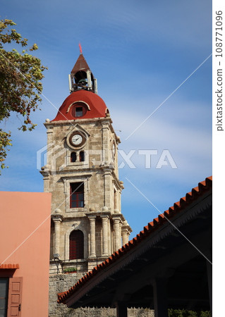 Medieval Roloi Clock Tower, Old Town of Rhodes, Rhodes, Greece, travel to famous place 108771096