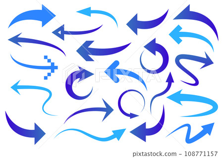Set of blue vector arrows of various shapes Set of blue vector arrows of various shapes 108771157